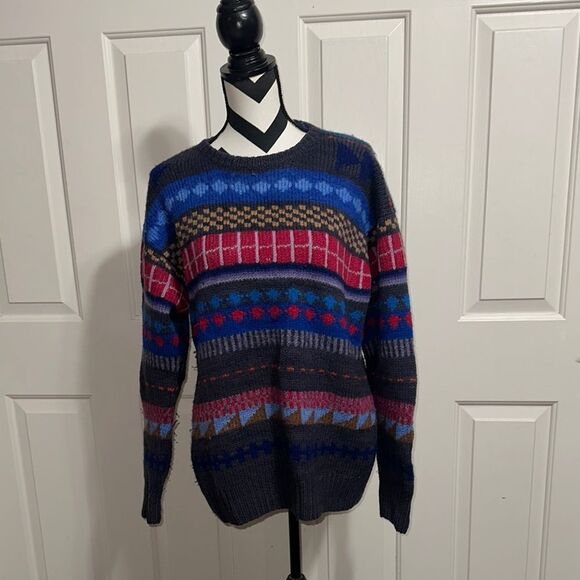 Handmade in Peru Multicolor Patterned Men's Sheep’s wool Sweater - Picture 1 of 5